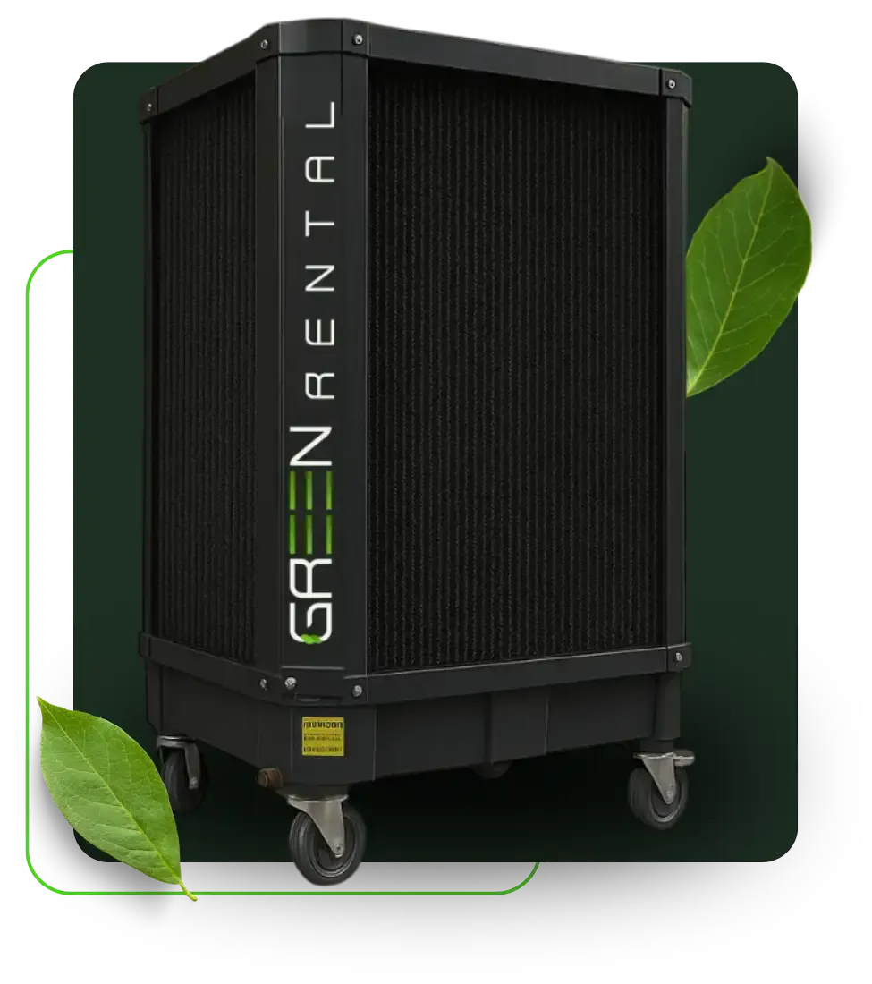 Climatizador evaporativo Green Rental com folhas verdes
